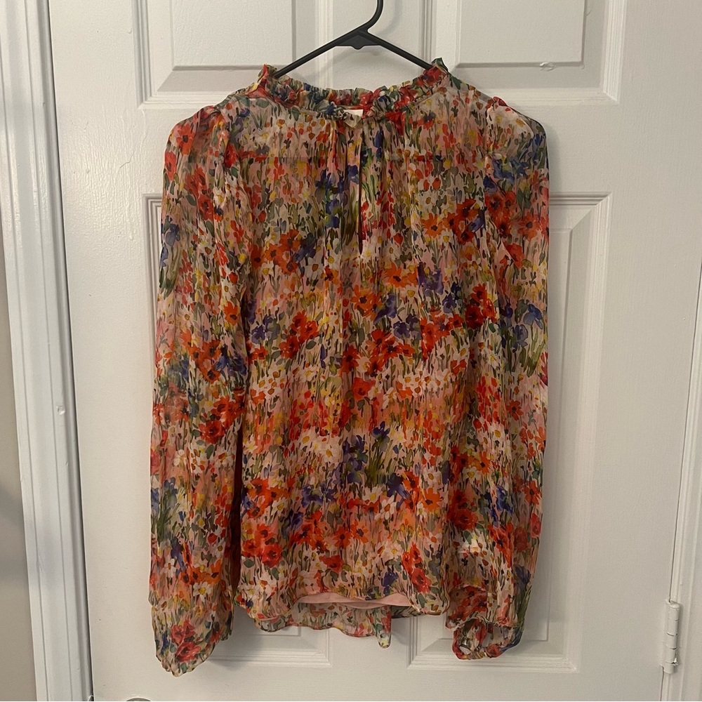 Shoshanna Long Sleeve Floral Blouse Multicolor Red Pink Blue Green Size Medium - Picture 2 of 8